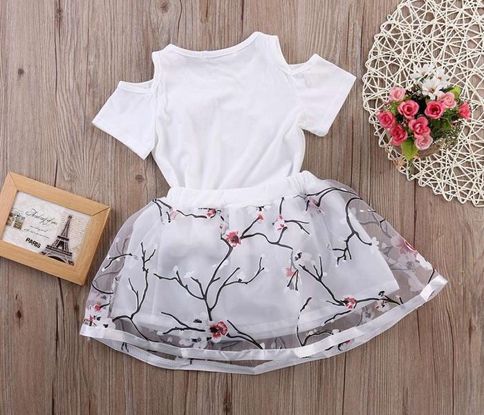 Little Wings 3 Years Baby Girl Cotton Butterfly T-Shirt and Yarn Skirt Suit - White - Zoom Image 2