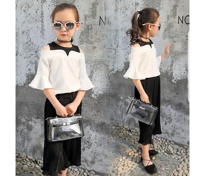 Little Wings Off Shoulder Black Beauty T-Shirt and Pant for 5 Year Kids- White & Black - Zoom Image