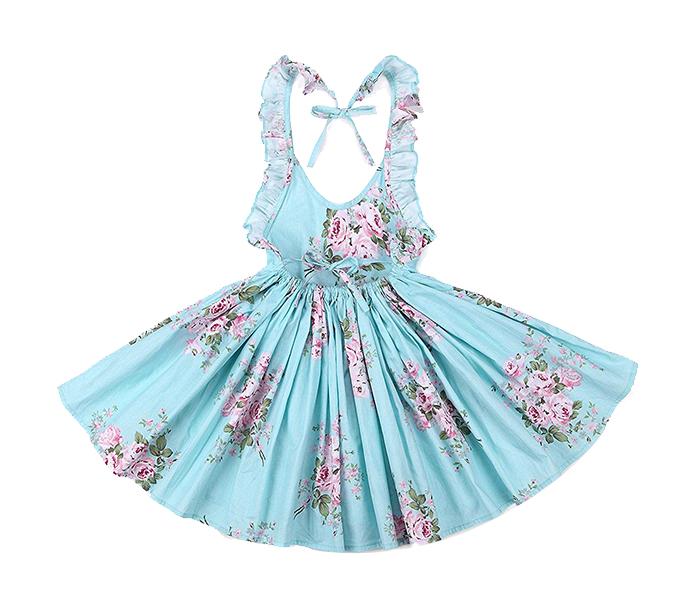 Little Wings Summer 2 Years Vintage Floral Print Casual Boho Toddler Valentine Frock - Sky Blue - Zoom Image 2