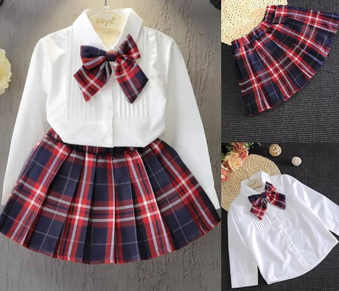 Little Wings 5 Year School Girl Skirt and Bow-Tie Dress - White and Maroon - Zoom Image 4