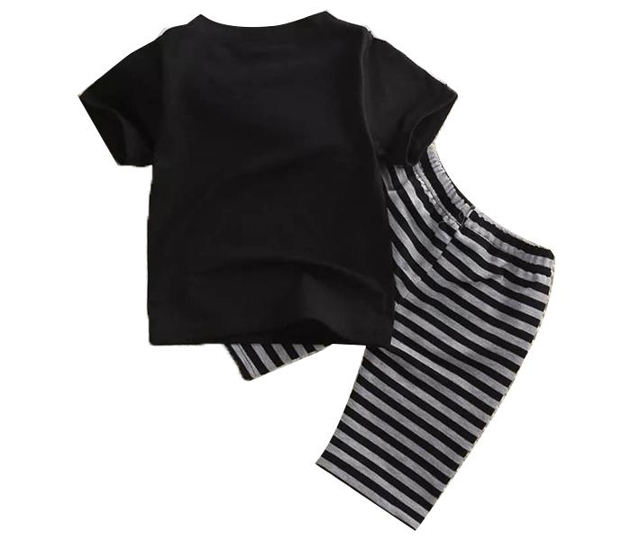 Little Wings 1 year Boys Daily Wear Striped Shorts and T-Shirt - Black and Grey - Zoom Image 2