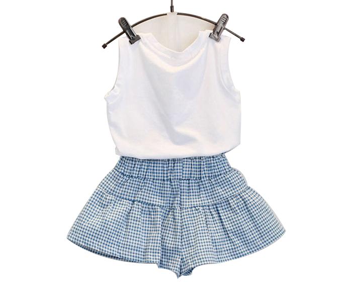 Little Wings Sleeping Beauty Sleeveless T-Shirt Vest Tank Top & Plaids Shorts - White & Blue, 1 Piece Each - Zoom Image 2