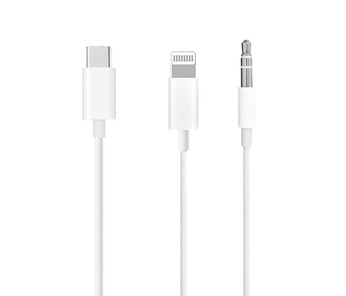 Trands TR-CA744 2-in-1 Lightning & Type C to 3.5mm Aux Audio Cable - White - Zoom Image 2