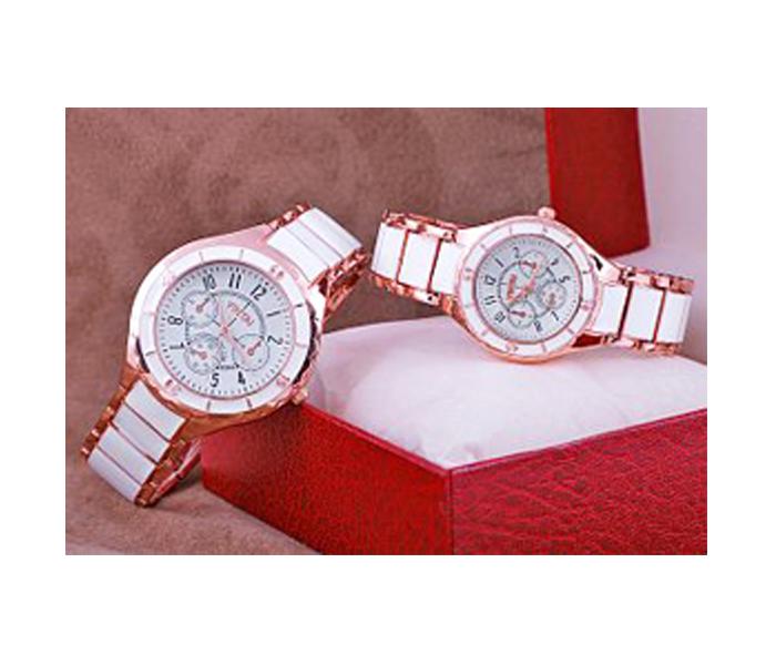 Yintai Ceramic Style Chrono Design Analog Pair Watch, White Rose Gold - Zoom Image 2