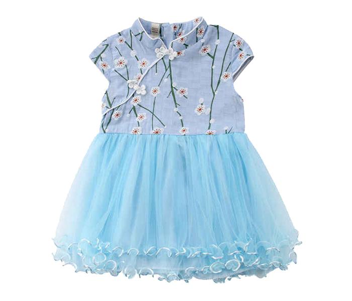 Little Wings 3 Years Beautiful Flowers Sundress Girl Princess Party Wedding Flower Tutu Prom Dress - Blue - Zoom Image