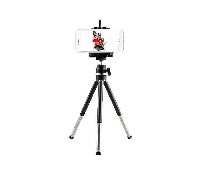 T-004 Small Travel Extendable Mini Mobile Tripod Stand with Phone Holder - Black & Silver - Zoom Image 1