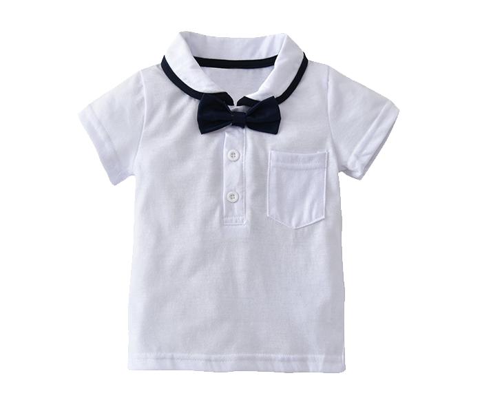 Little Wings 2 Years Baby Short Sleeve Gentleman T-Shirt Overalls Clothes Set with Tie - White and  Blue - Zoom Image 3