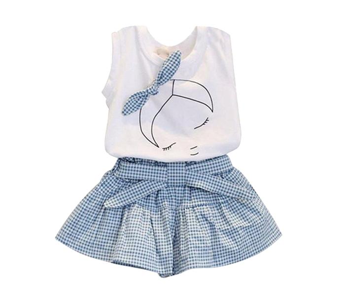 Little Wings Sleeping Beauty Sleeveless T-Shirt Vest Tank Top & Plaids Shorts - White & Blue, 1 Piece Each - Zoom Image 1