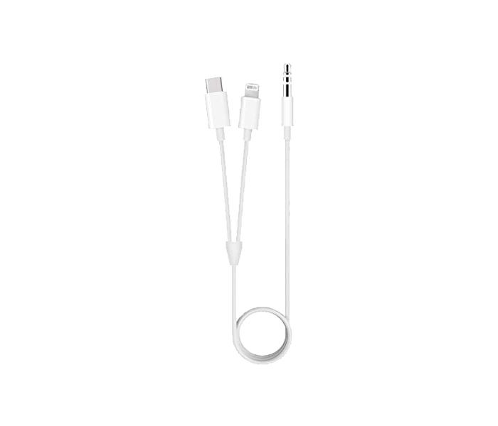 Trands TR-CA744 2-in-1 Lightning & Type C to 3.5mm Aux Audio Cable - White - Zoom Image 1