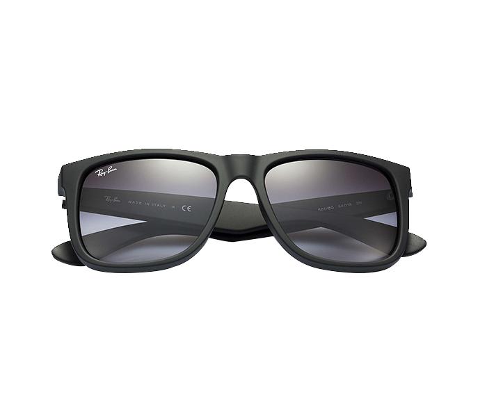 Ray Ban RB4165F 622 8G 54 3N Justin Gray Gradient Rectangle Black Frame with Grey Mirrored Sunglass for Unisex - Zoom Image 1