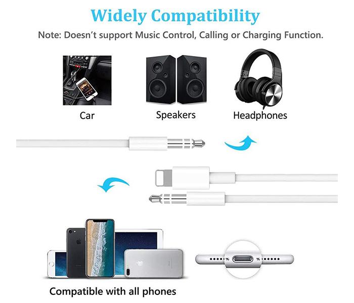 Trands TR-CA720 2-in-1 Lightning Aux Audio Cable - White - Zoom Image 4