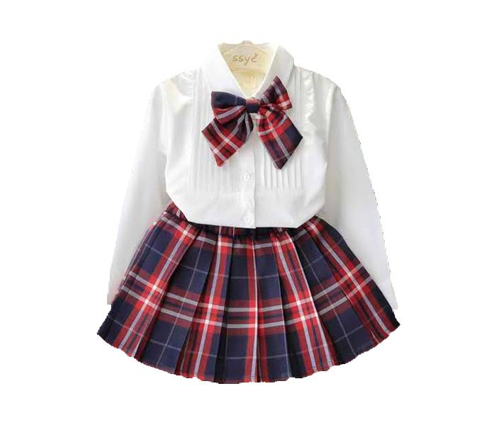 Little Wings 5 Year School Girl Skirt and Bow-Tie Dress - White and Maroon - Zoom Image 2