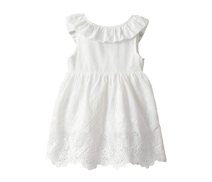 Little Wings 1 Month Embroidery Round Neck Sleeveless Frock - White - Zoom Image 1