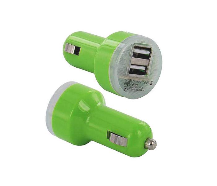 2.1A Dual USB Ports DC Car Charger Adapter - Green - Zoom Image 1