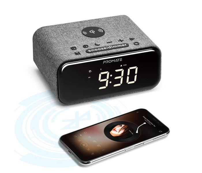 Promate Cayam Wireless Charging Alarm Clock with Stereo Wireless Speaker and Handsfree Support - Zoom Image 1