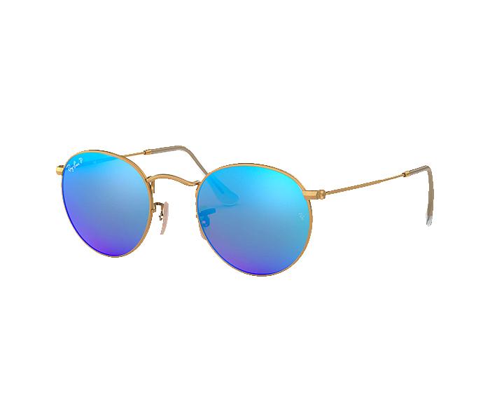 Ray Ban RB3447 112 17 3N 50 Round Gold Frame with Blue Mirrored Sunglass for Unisex - Zoom Image 1