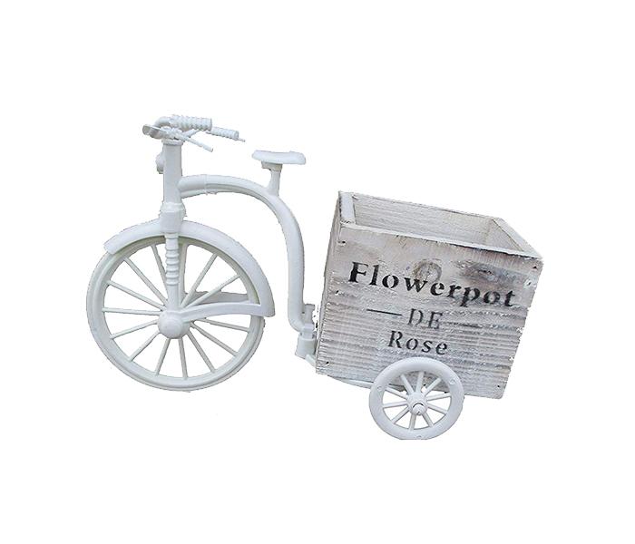 KMTE Decorative Artificial Plants Wooden Tricycle Shape Flower Pot - White - Zoom Image 1