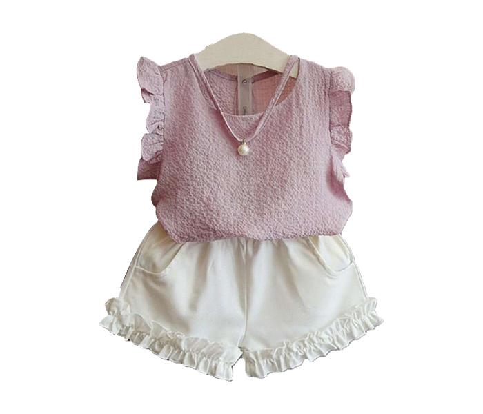 Little Wings Casual Pearl Sleeveless Chiffon Blouse & Shorts - Blue & Pink, 1 Piece Each - Zoom Image 3