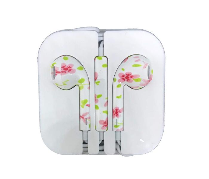 Headset Earphone In-Ear Headset With Remote  Mic - Colorful Flower Pattern - Zoom Image