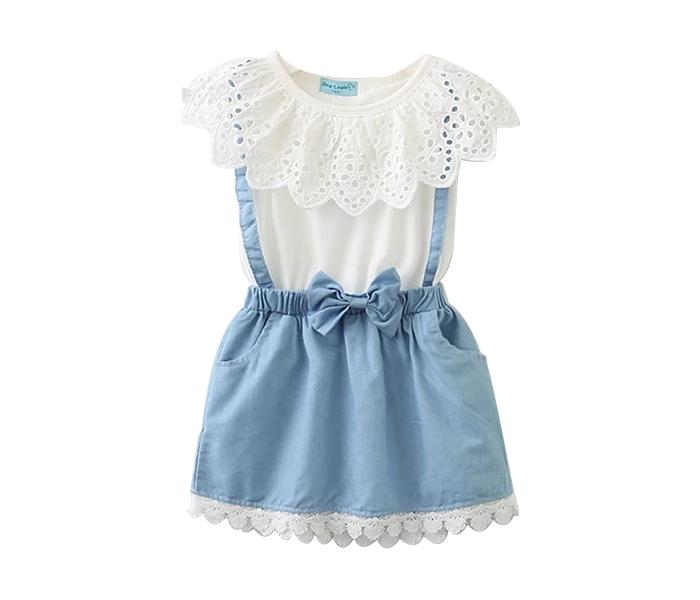 Little Wings 1 Year Denim Girl Bow Knot Dress - White and Blue - Zoom Image