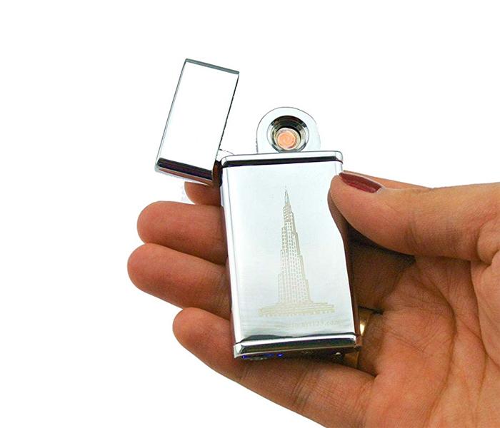 USB-charging Cigarette Lighter Burj Khalifa model, Rechargeable and Flameless - Silver  - Zoom Image 2