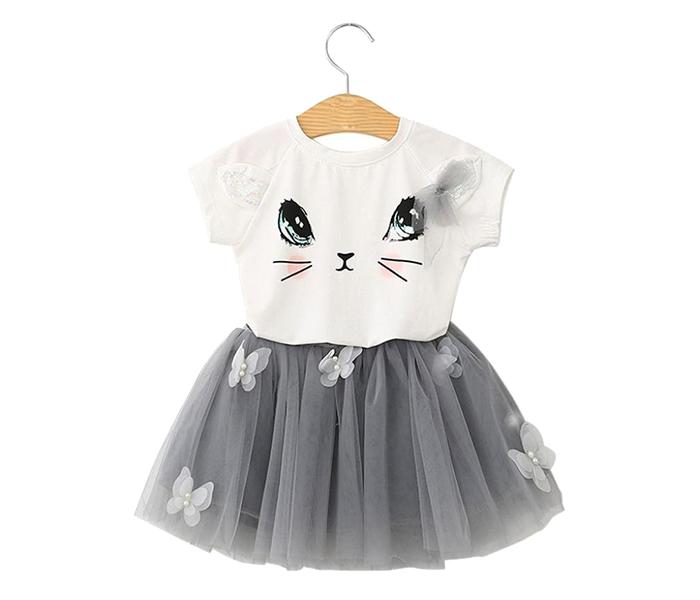 Little Wings 4 years Catty Pattern T-Shirt and Butterfly Tutu Skirt Set - White and Grey - Zoom Image 2