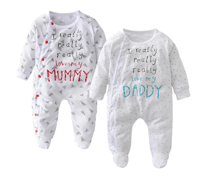 Little Wings 2 Pcs 3 months I Love My Mom and Dad Newborn Baby Rompers Set - White - Zoom Image 1