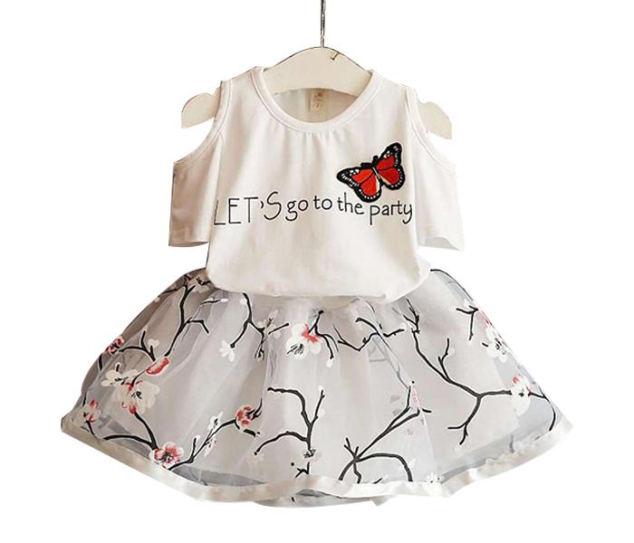 Little Wings 3 Years Baby Girl Cotton Butterfly T-Shirt and Yarn Skirt Suit - White - Zoom Image 1