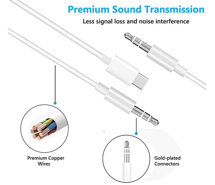 Trands TR-CA737 2-in-1 Type-C Aux Audio Cable - White - Zoom Image 4