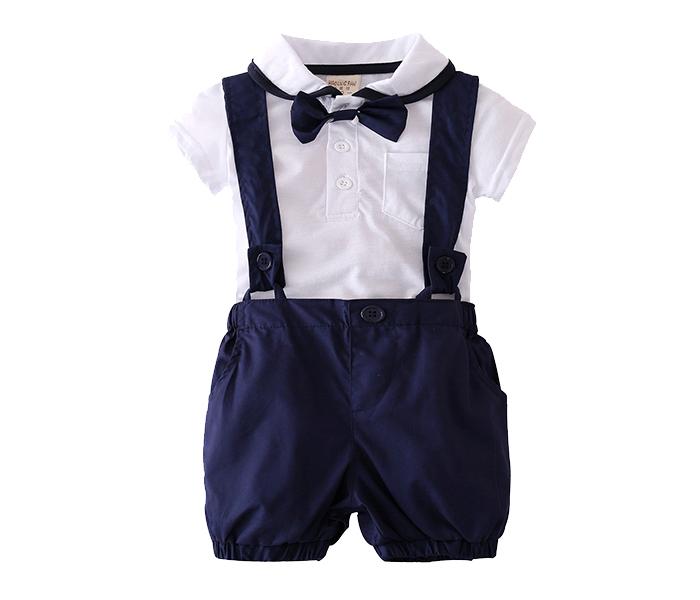 Little Wings 2 Years Baby Short Sleeve Gentleman T-Shirt Overalls Clothes Set with Tie - White and  Blue - Zoom Image 2