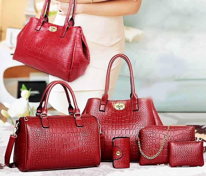 Multi-Function Tote Bag For Women Set Of 5 Pieces - Red - Zoom Image