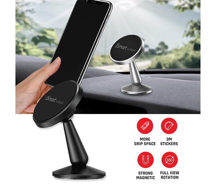 iSmart iHOLD-i80 360 deg Adjustable Car Dashboard Mount Magnetic Phone Holder - Black - Zoom Image 3