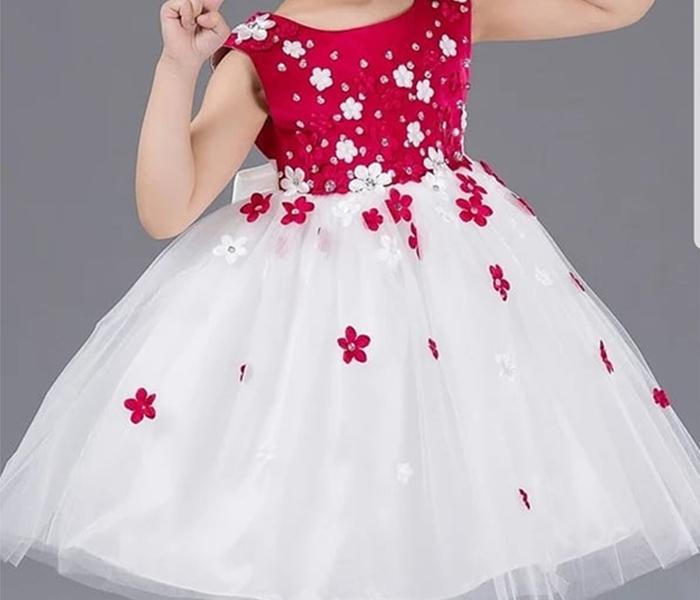 Little Wings 2 Years Baby Girl Party wear Floral Frock Dress - White - Zoom Image 2