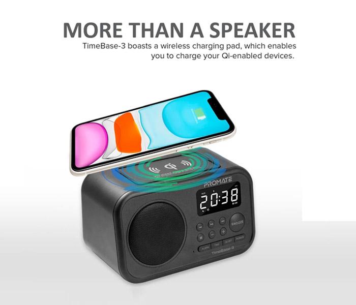 Promate Timebase-3 Multi-Function Stereo Wireless Speaker and Charging Station - Black - Zoom Image 1