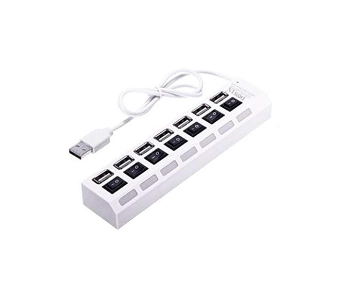 DOWIN 7 Ports LED USB 2.0 Adapter Hub Power with ON/OFF Switches For PC Laptop - White - Zoom Image 2