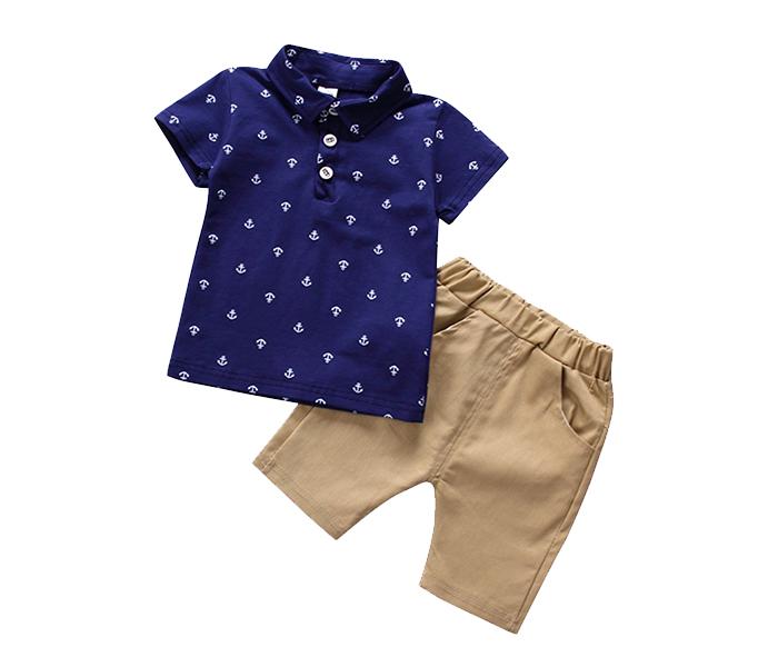 Little Wings 2 Years Anchor Print Short Sleeve T-Shirt and Shorts - Blue - Zoom Image