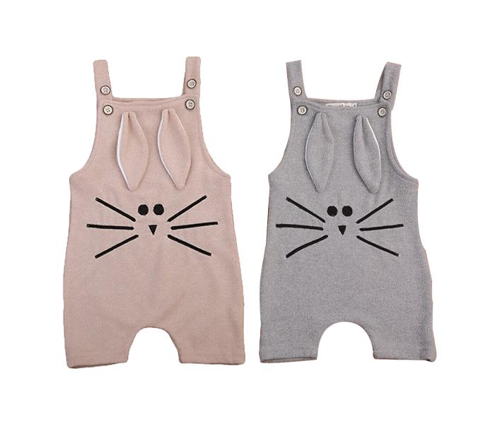 Little Wings 3 months 2Pcs Sleeveless Knitted Rabbit Design Romper - Pink and Grey - Zoom Image 1