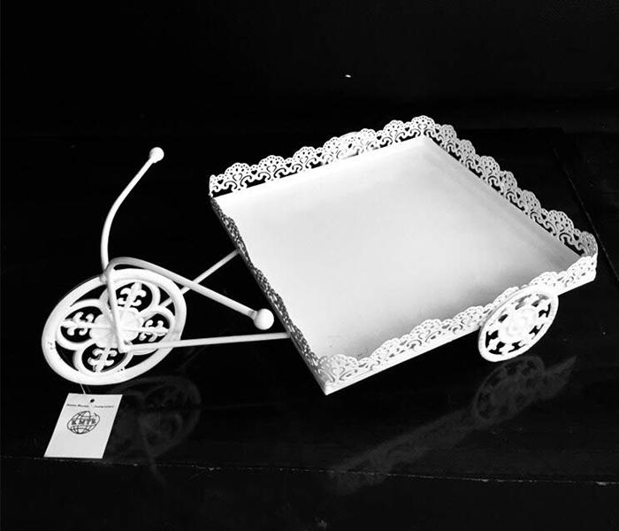 KMTE Home Decor Kreative Cycle with Square Tray Plant Stand for Flowers - White - Zoom Image 2