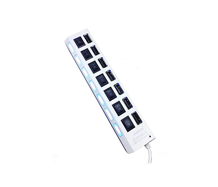 DOWIN 7 Ports LED USB 2.0 Adapter Hub Power with ON/OFF Switches For PC Laptop - White - Zoom Image 1