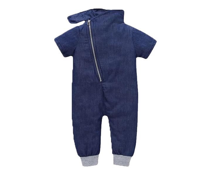 Little Wings Denim 6 Months Short Sleeve Jumpsuit Zipper Romper -Navy Blue - Zoom Image 2