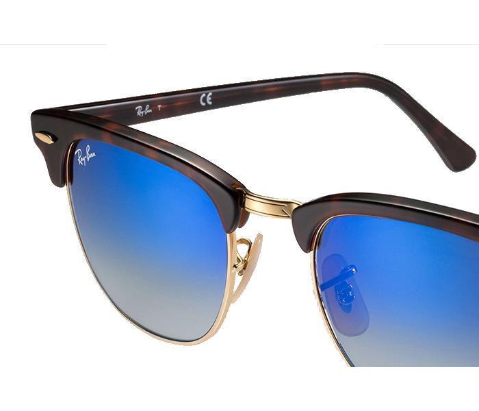 Ray Ban RB3016 990 7Q 3N 51 Club Master Square Tortoise and Gold Frame with Blue Mirrored Sunglass for Unisex - Zoom Image 4