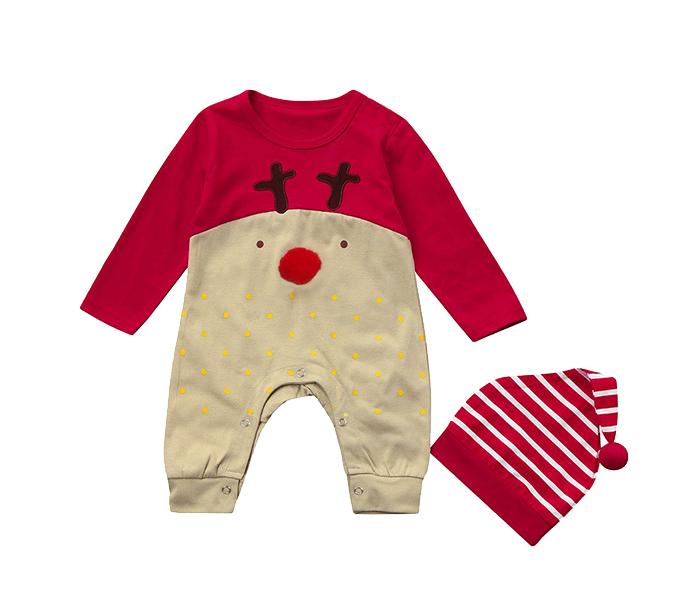 Little Wings 6 months Baby Deer Christmas Jumpsuit with Hat - Red and Brown - Zoom Image 2