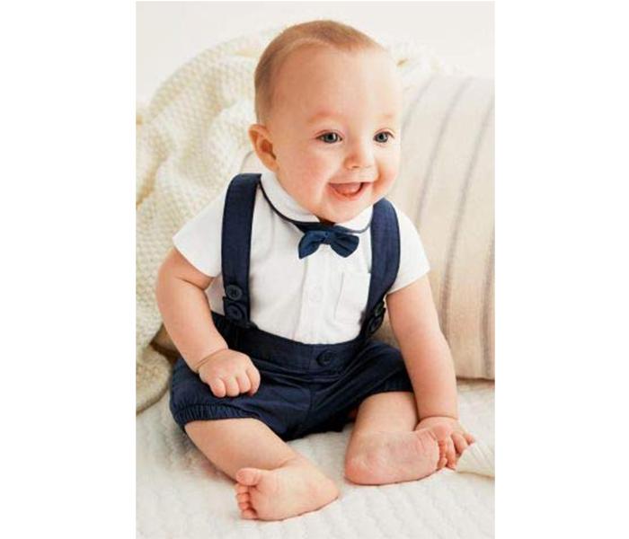 Little Wings 2 Years Baby Short Sleeve Gentleman T-Shirt Overalls Clothes Set with Tie - White and  Blue - Zoom Image 6