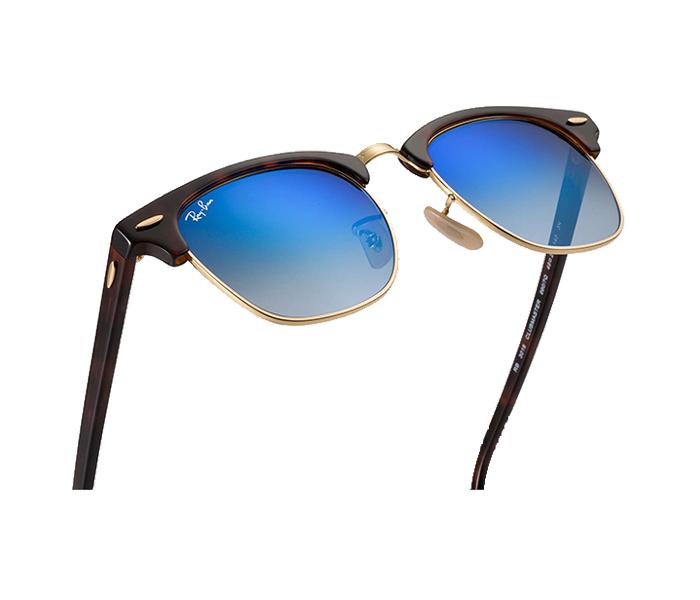 Ray Ban RB3016 990 7Q 3N 51 Club Master Square Tortoise and Gold Frame with Blue Mirrored Sunglass for Unisex - Zoom Image 2