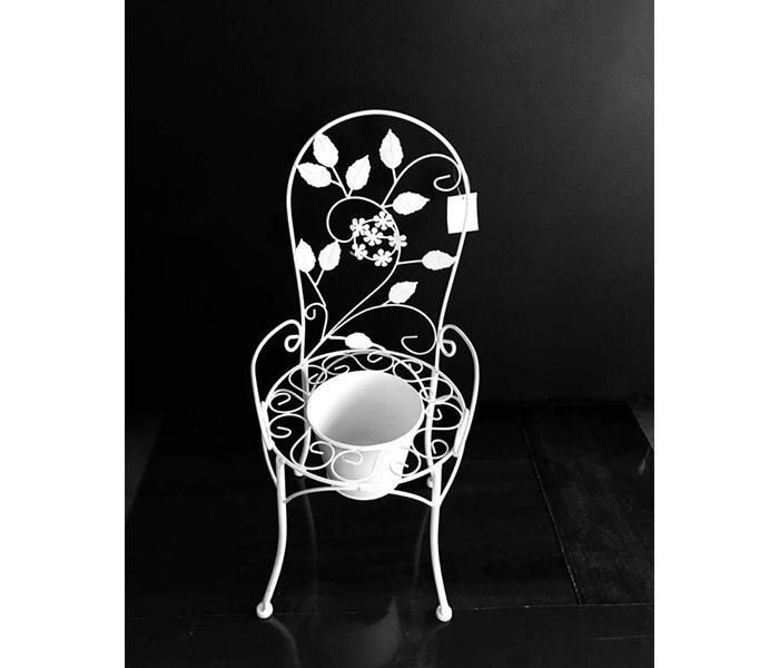 KMTE Kreative Steel Chair Flower Stand with Pot inside - White - Zoom Image 2