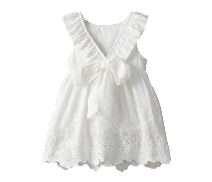 Little Wings 1 Month Embroidery Round Neck Sleeveless Frock - White - Zoom Image 2