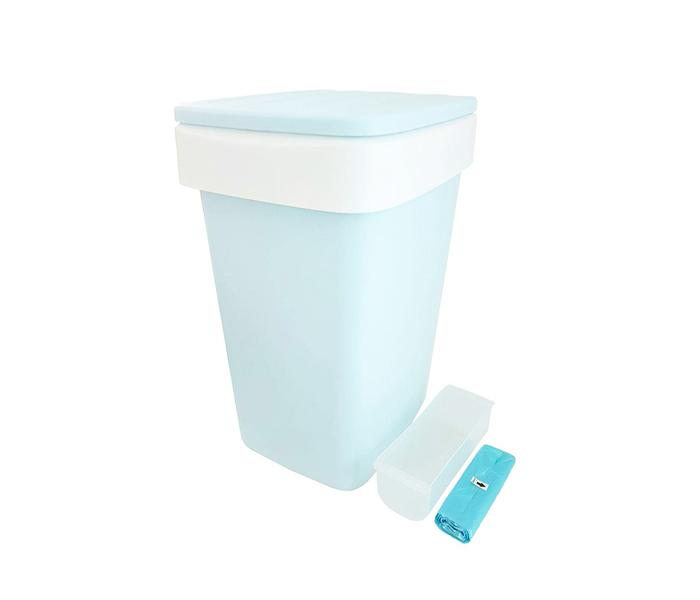 Click Top Lock Trash Bin with Pull-up Plastic Storage - Blue - Zoom Image 1