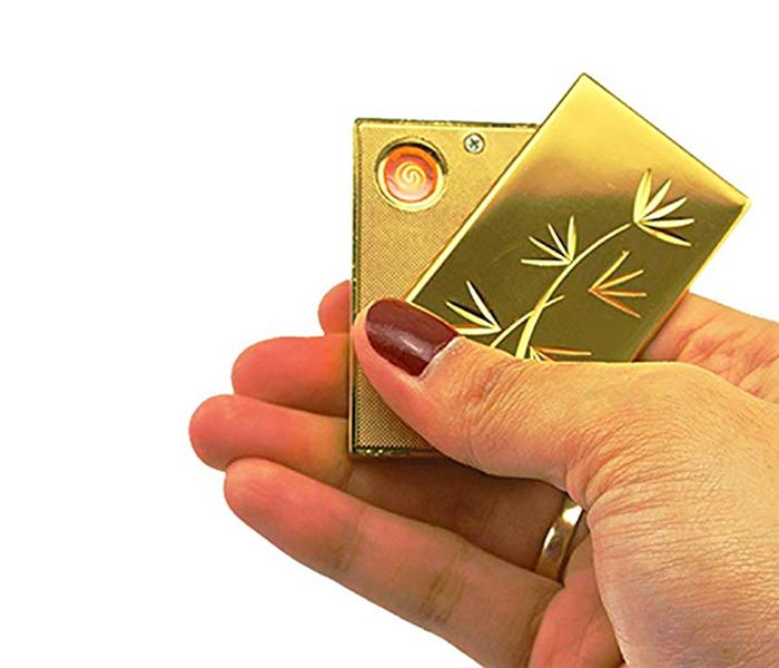 USB Rechargeable Lighter Windproof and Flameless - Gold - Zoom Image 2