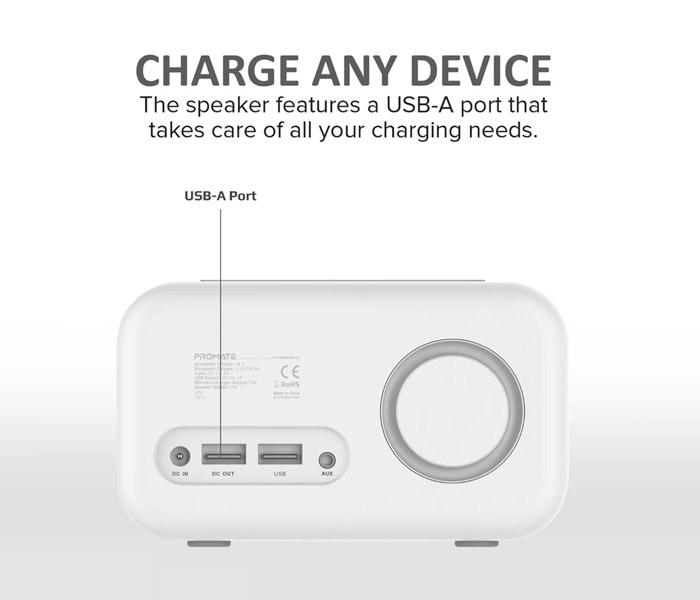 Promate Timebase-3 Multi-Function Stereo Wireless Speaker and Charging Station - White - Zoom Image 2