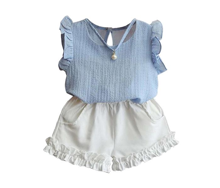 Little Wings Casual Pearl Sleeveless Chiffon Blouse & Shorts - Blue & Pink, 1 Piece Each - Zoom Image 1